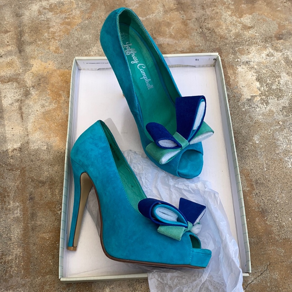 Jeffrey Campbell Garret suede blue bow heels